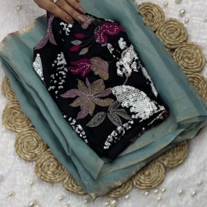 Midnight Black Floral Sequin-Embellished Blouse