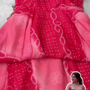 Vibrant Pink Bandhani Set with Mirror Artistry