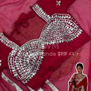 Crimson Mirror-Work Heritage Saree Set